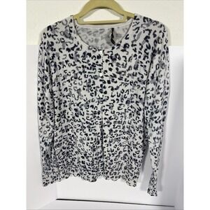 Peak & Peck Collection Leopard Print Button Up Cardigan LS women's Large O1